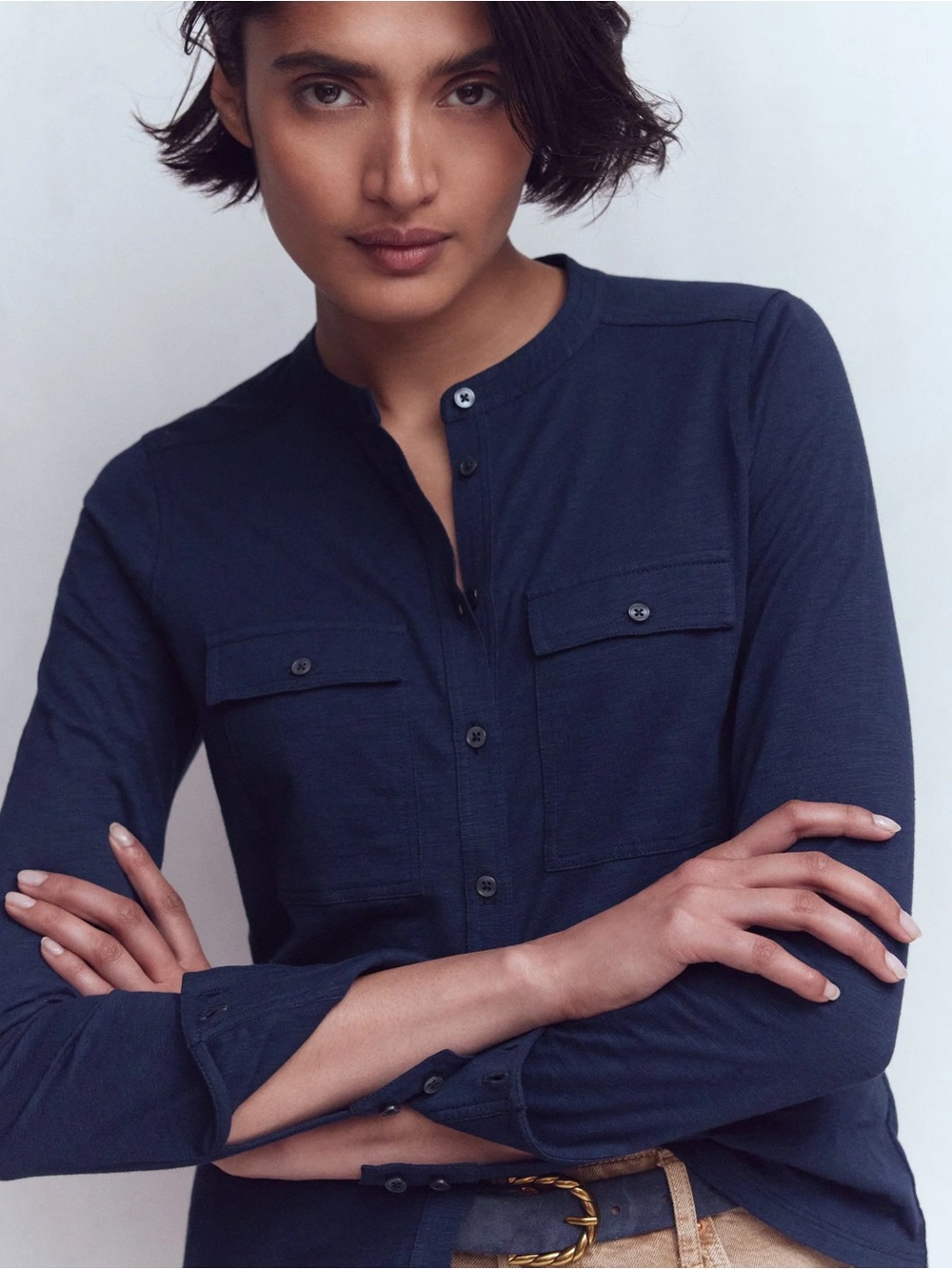 Boden Navy Top Stitched Pocket Shirt Size 2